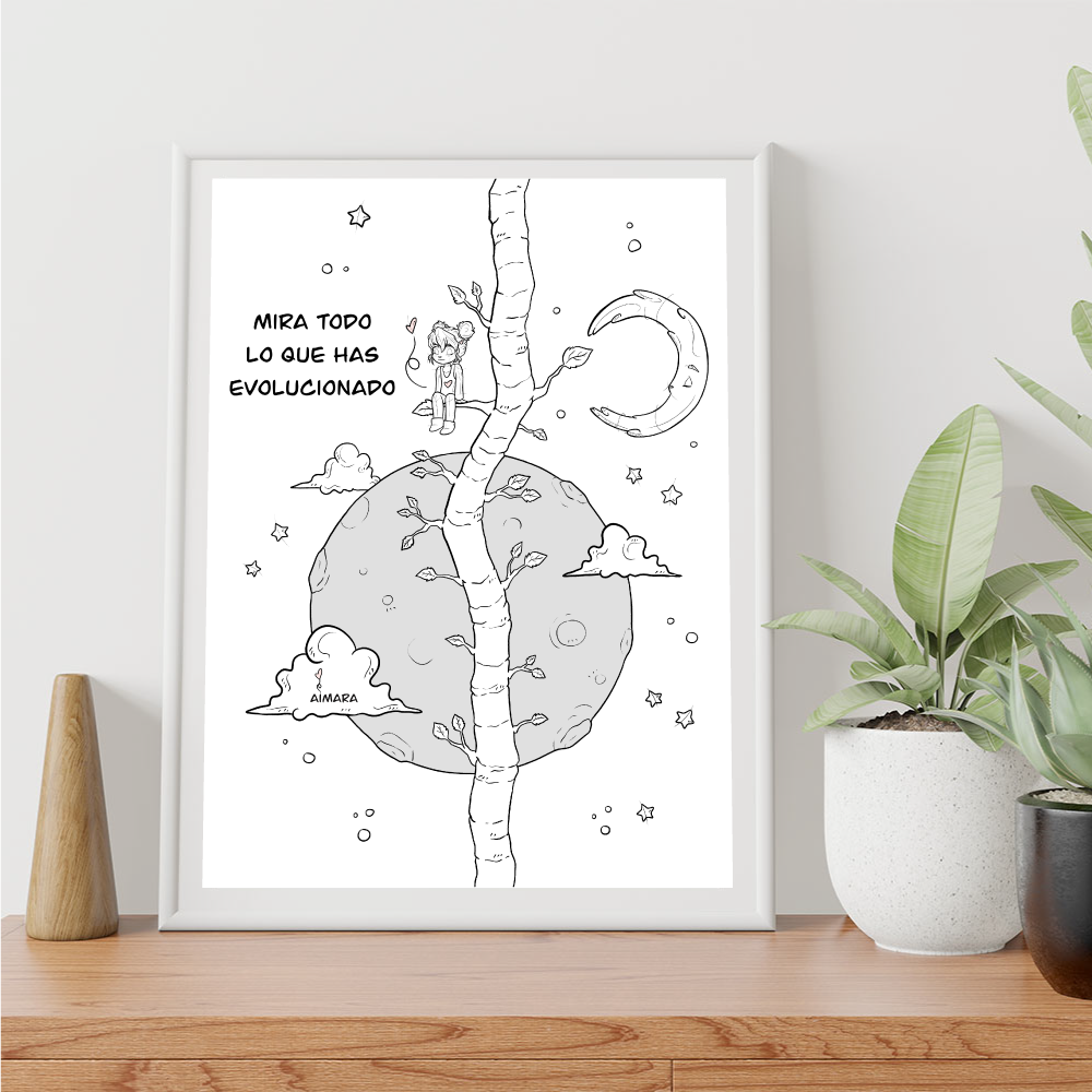 Lámina de crecimiento personal con ilustración decorativa con frase motivacional: te quiero